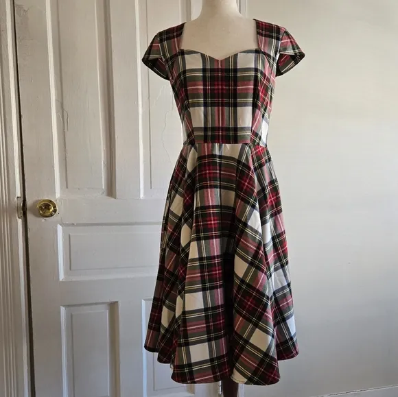 Hell Bunny Vixen | Plaid Sweetheart Neckline Fit n' Flare Midi Dress Size Small