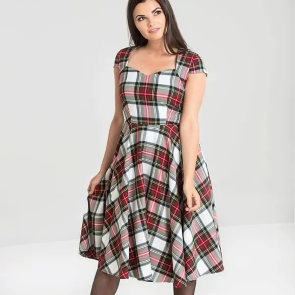 Hell Bunny Vixen | Plaid Sweetheart Neckline Fit n' Flare Midi Dress Size Small
