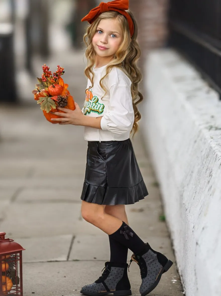Hello Pumpkin Satin Pleated Skirt Set