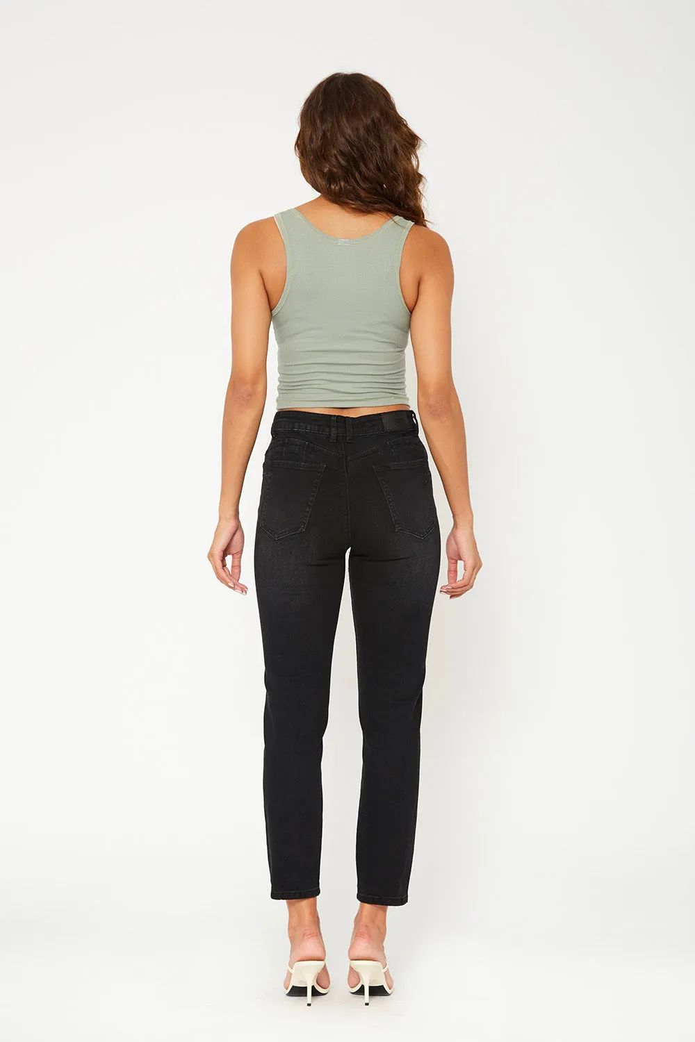 High-rise black denim pants