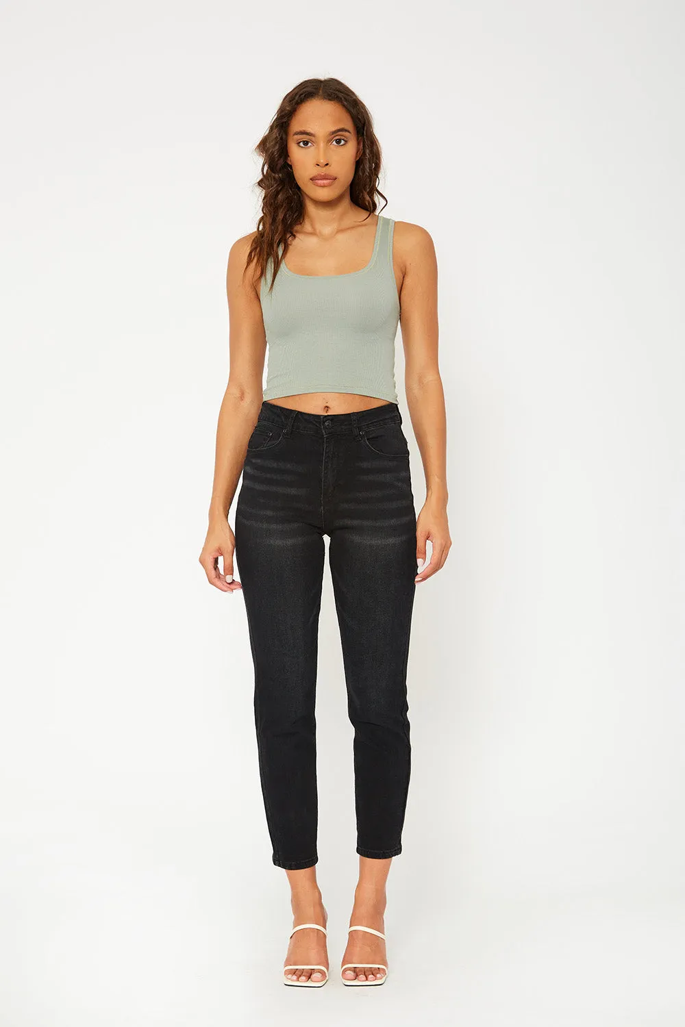 High-rise black denim pants