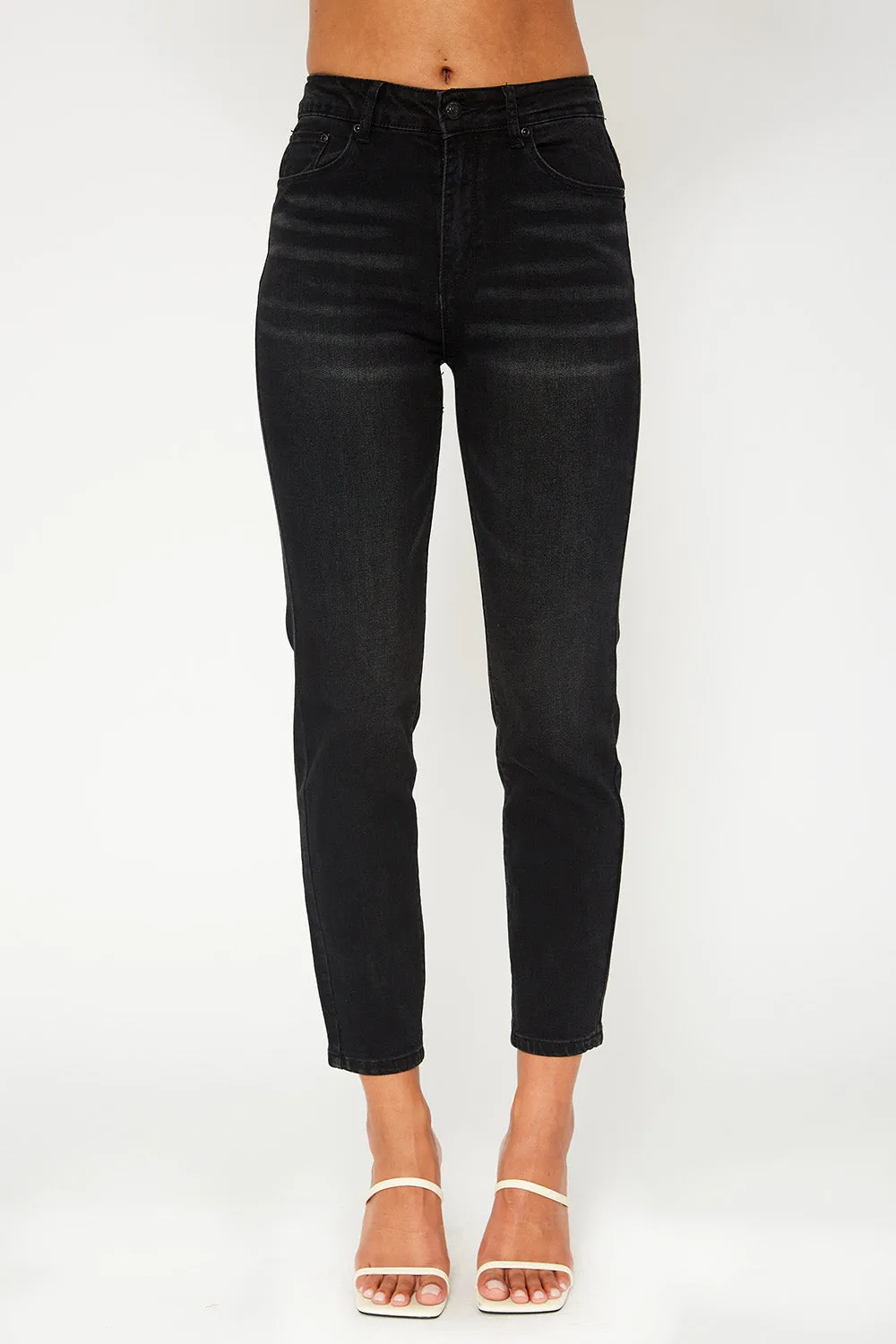 High-rise black denim pants