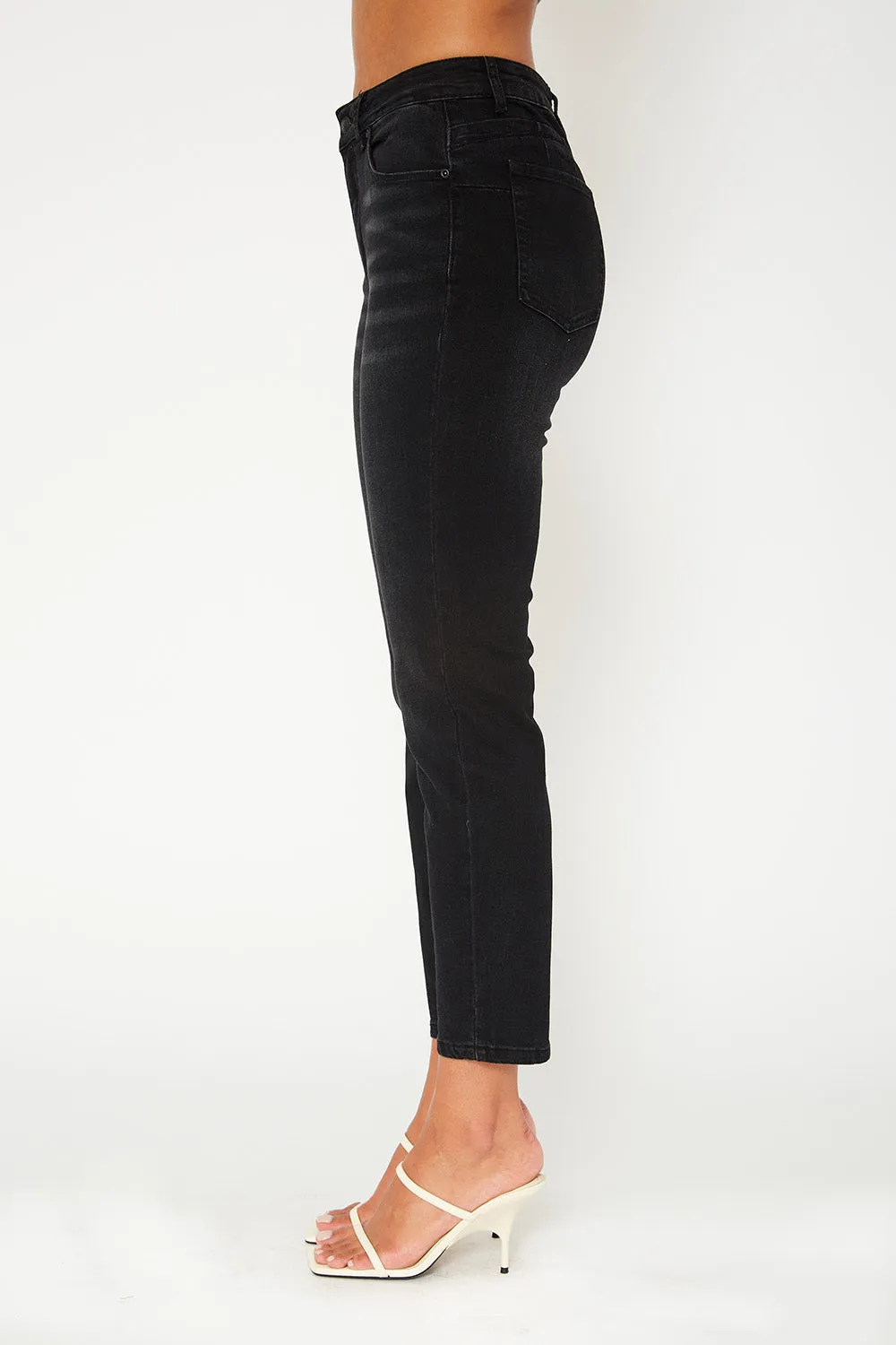 High-rise black denim pants