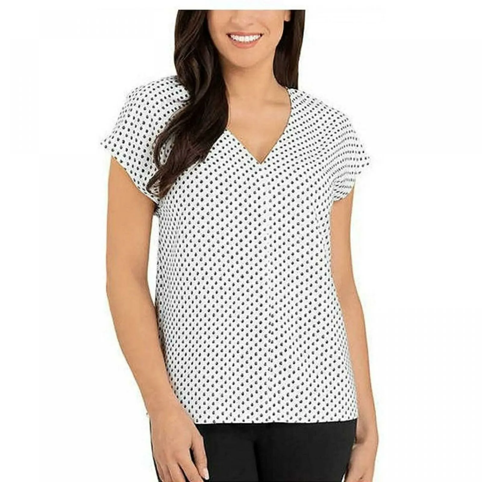 Hilary Radley Women's Short Sleeve Wrinkle Resistant Popover Blouse