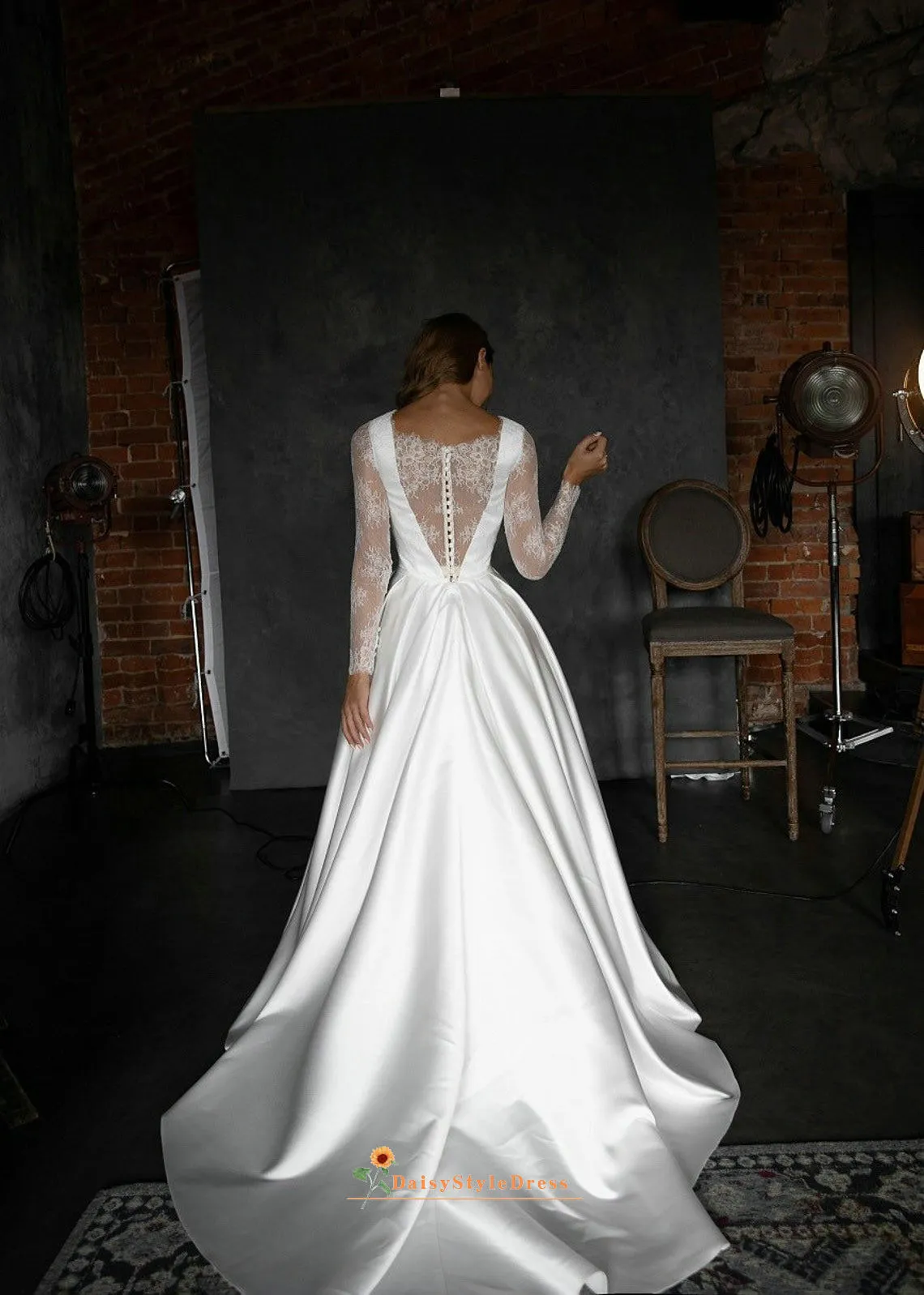 Illusion Long Lace Sleeve Wedding Dress