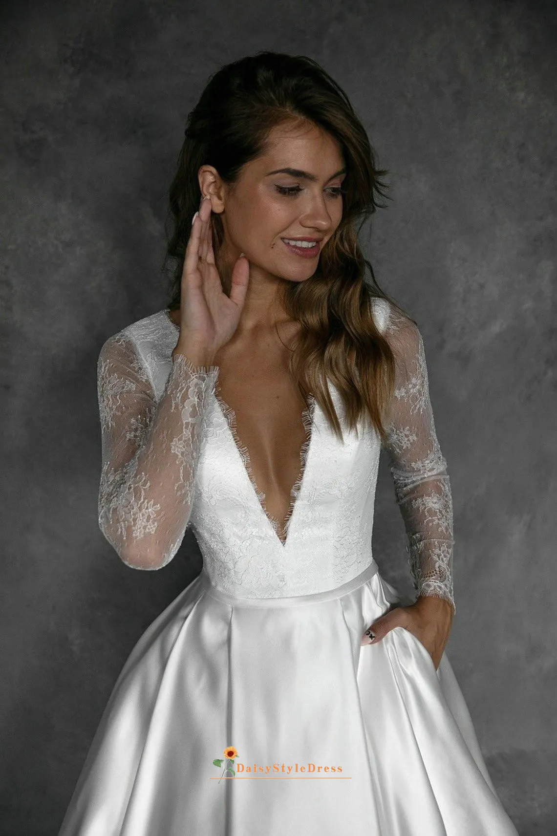 Illusion Long Lace Sleeve Wedding Dress