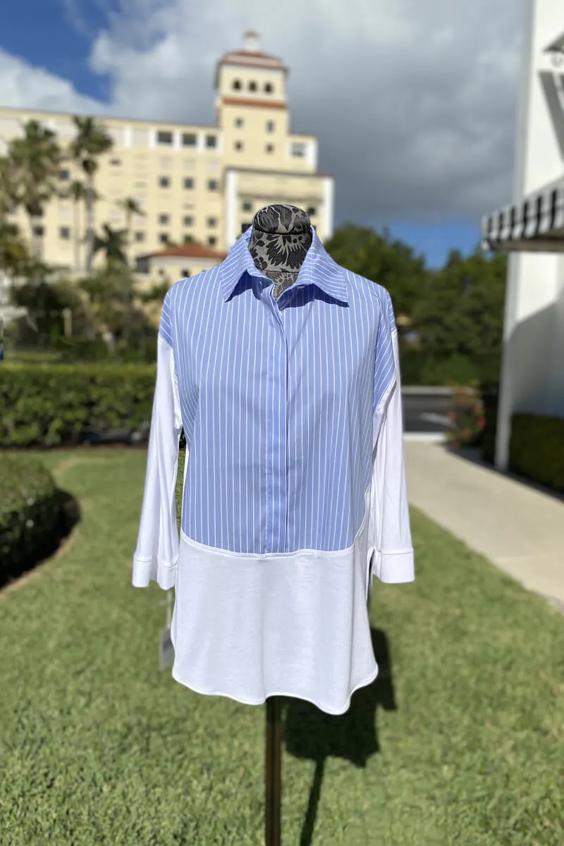 Italian Pinstripe Blouse in French Blue and White