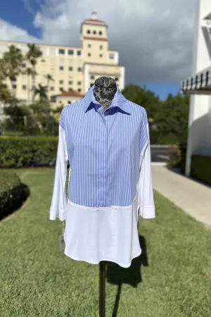Italian Pinstripe Blouse in French Blue and White