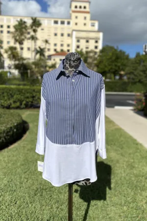 Italian Pinstripe Blouse in Navy and White