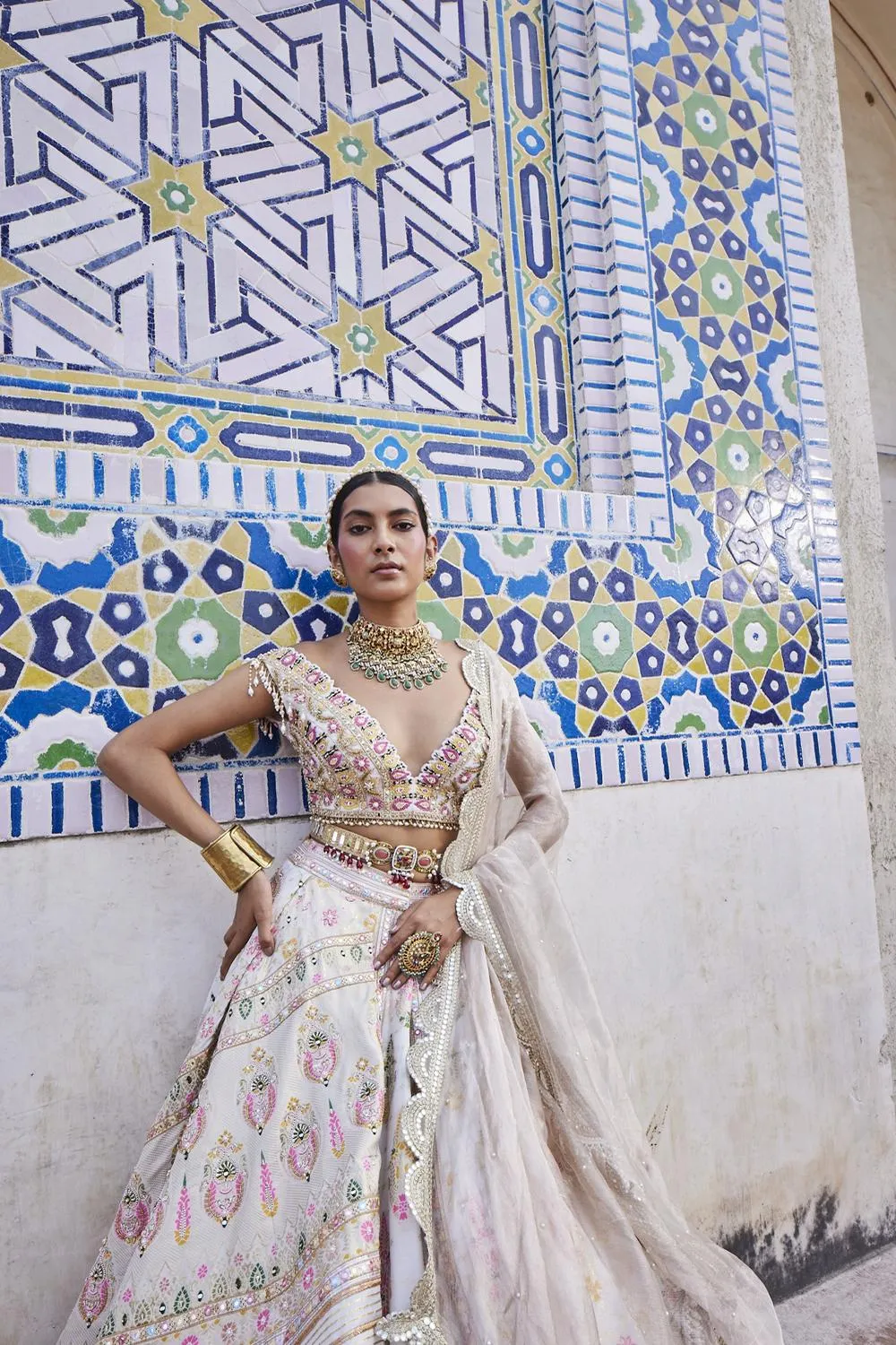 Ivory Chanderi Banarasi Lehenga Set
