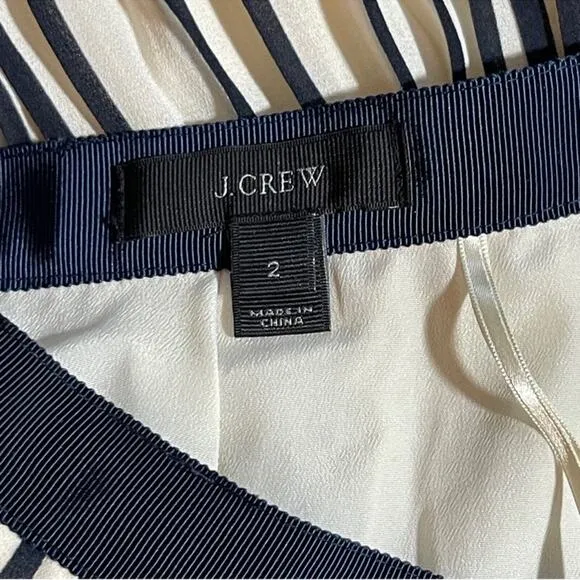 J. Crew Pleated Stripe Skirt Ivory Navy Size 2