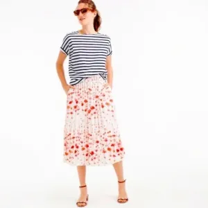 J Crew Pleated Watercolor Flamingo Midi Skirt - Size 00