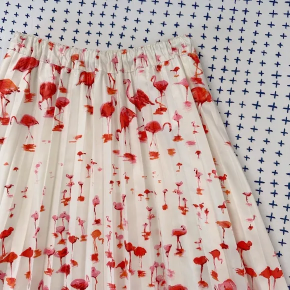 J Crew Pleated Watercolor Flamingo Midi Skirt - Size 00