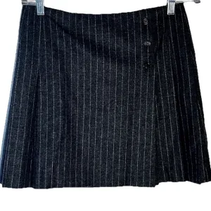J. Crew Wool Blend Gray Striped Preppy Clueless Y2K Pleated Wrap Skirt