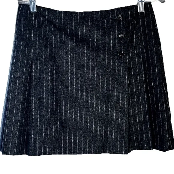 J. Crew Wool Blend Gray Striped Preppy Clueless Y2K Pleated Wrap Skirt