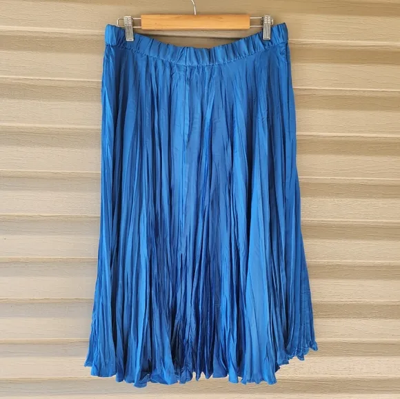 J. Jill blue pleated accordion pull on solstice midi skirt size M