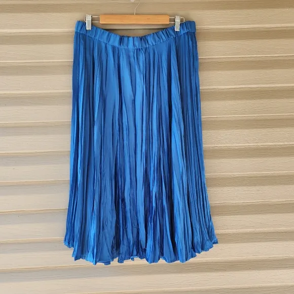 J. Jill blue pleated accordion pull on solstice midi skirt size M