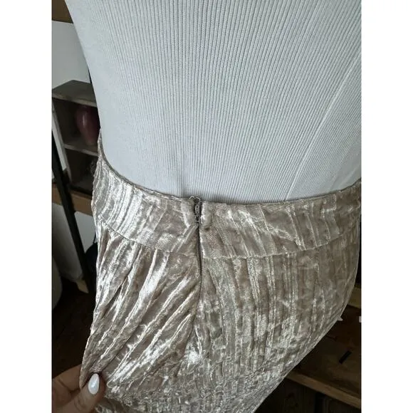 J Lux Label Size Small Velvet Pleated Champagne Hi Leg Slit Maxi Skirt