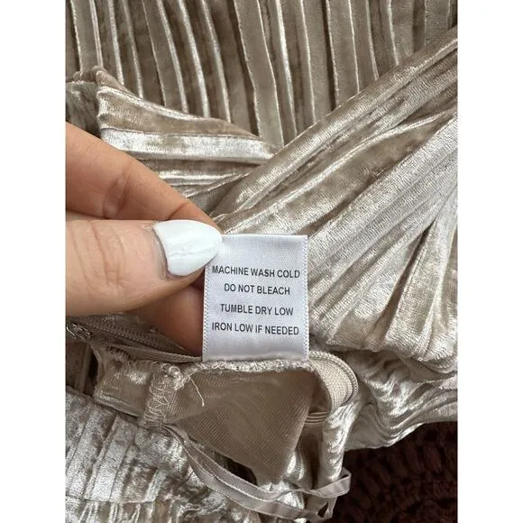 J Lux Label Size Small Velvet Pleated Champagne Hi Leg Slit Maxi Skirt