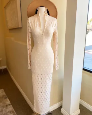 Jacquard Long Sleeve Zipper Back Dress