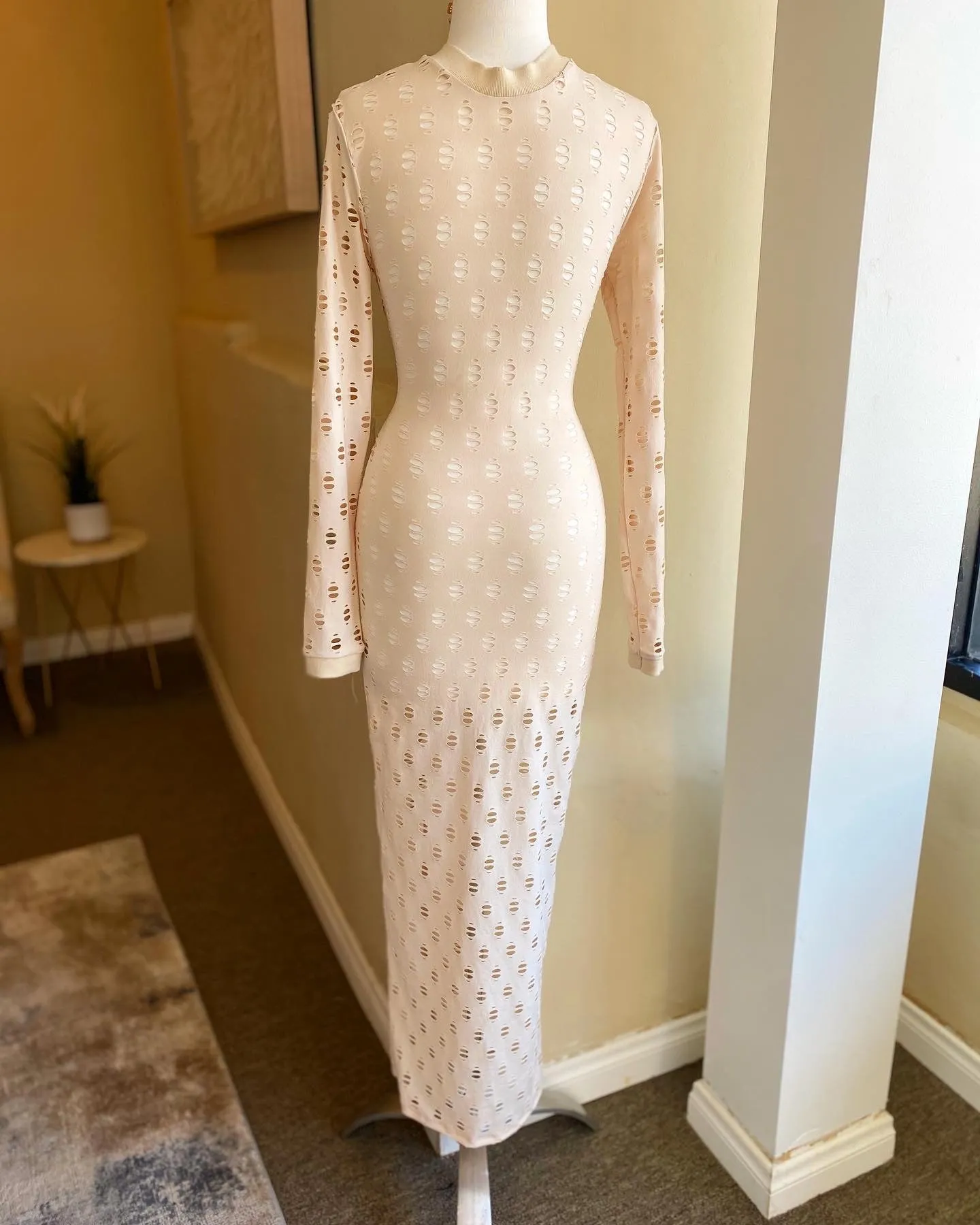 Jacquard Long Sleeve Zipper Back Dress
