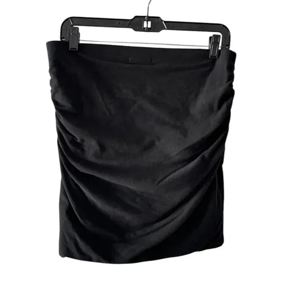 James Perse Ruched Asymmetrical Tulip Wrap Stretch Mini Skirt Black Size L