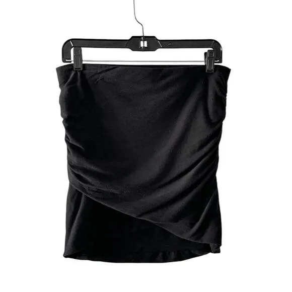 James Perse Ruched Asymmetrical Tulip Wrap Stretch Mini Skirt Black Size L