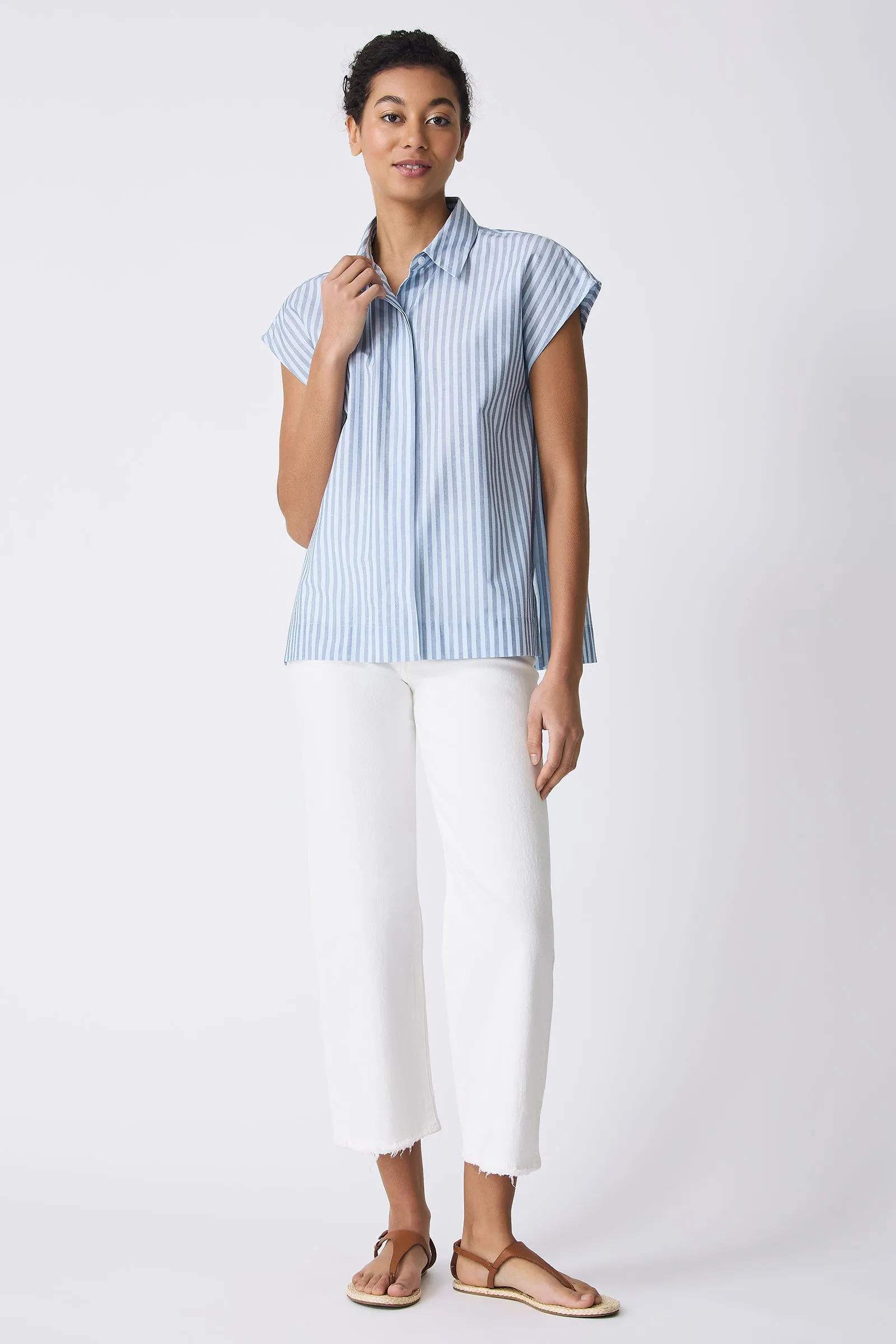 Jane Cap Sleeve Shirt - Cabana Stripe Blue