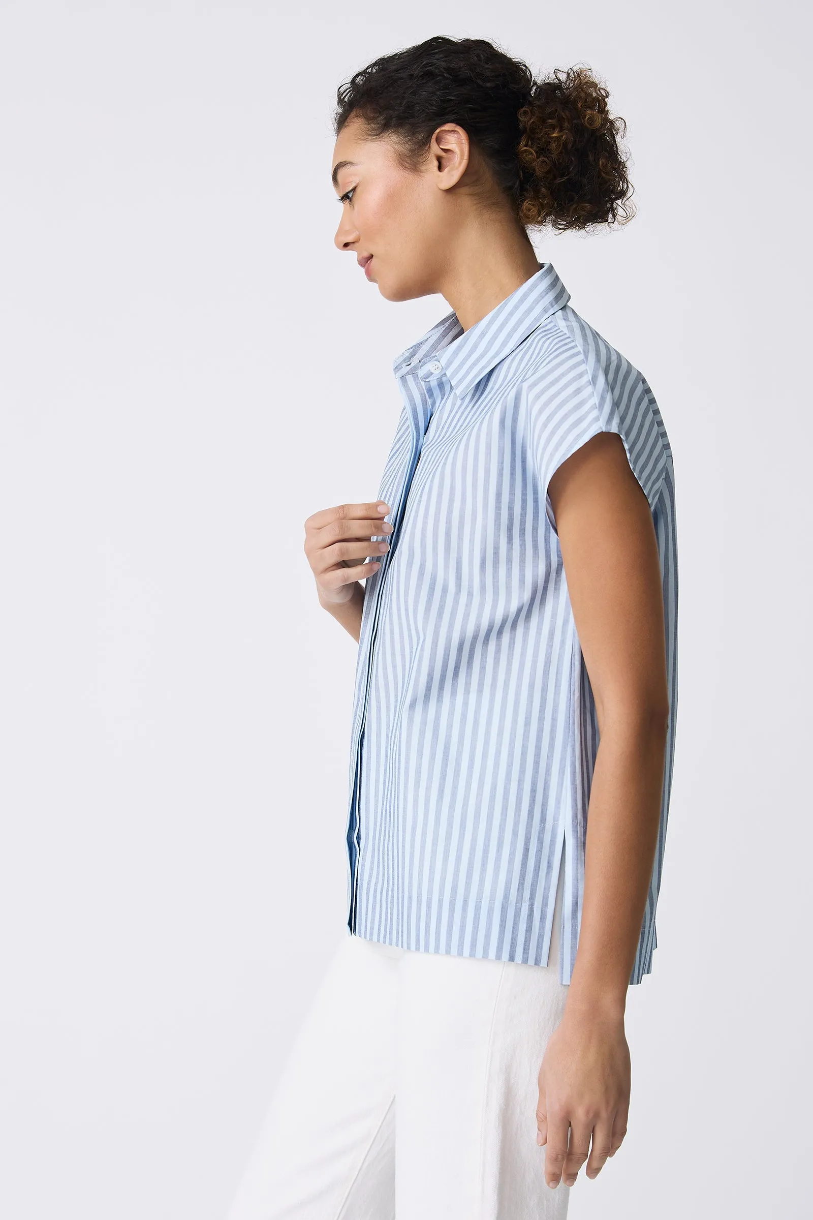 Jane Cap Sleeve Shirt - Cabana Stripe Blue
