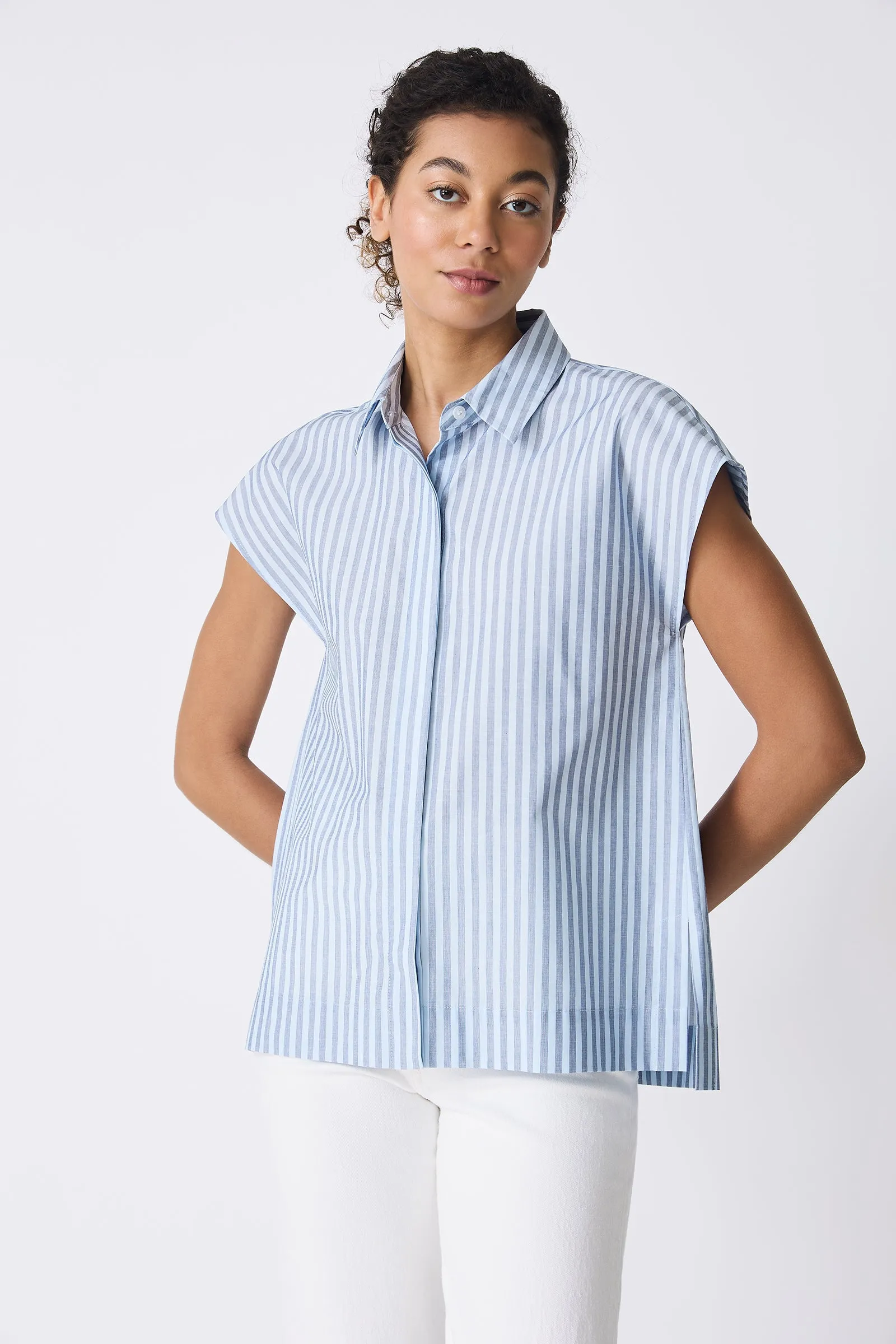 Jane Cap Sleeve Shirt - Cabana Stripe Blue