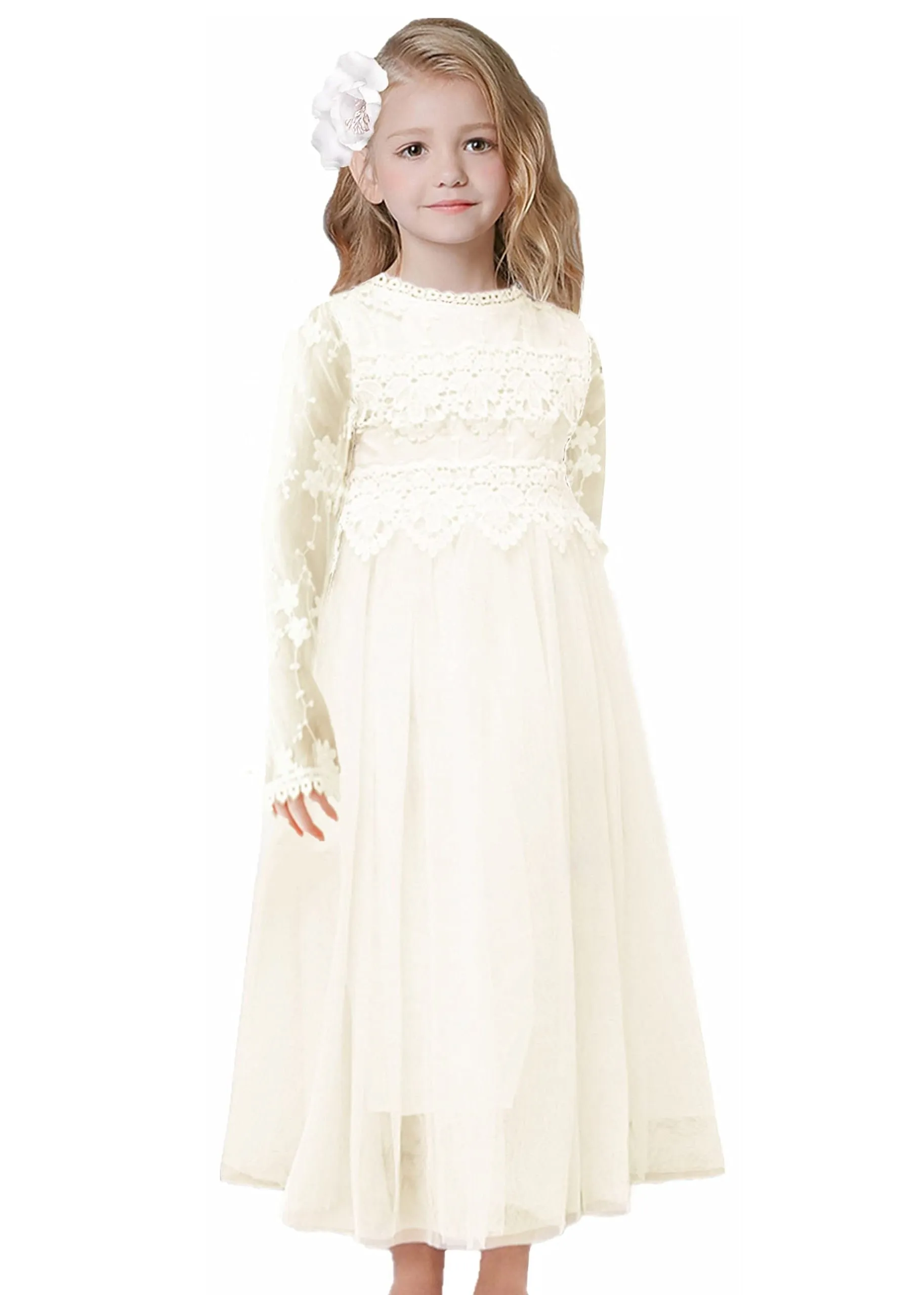 Jasmine Lace Communion Girl Dress in Ivory