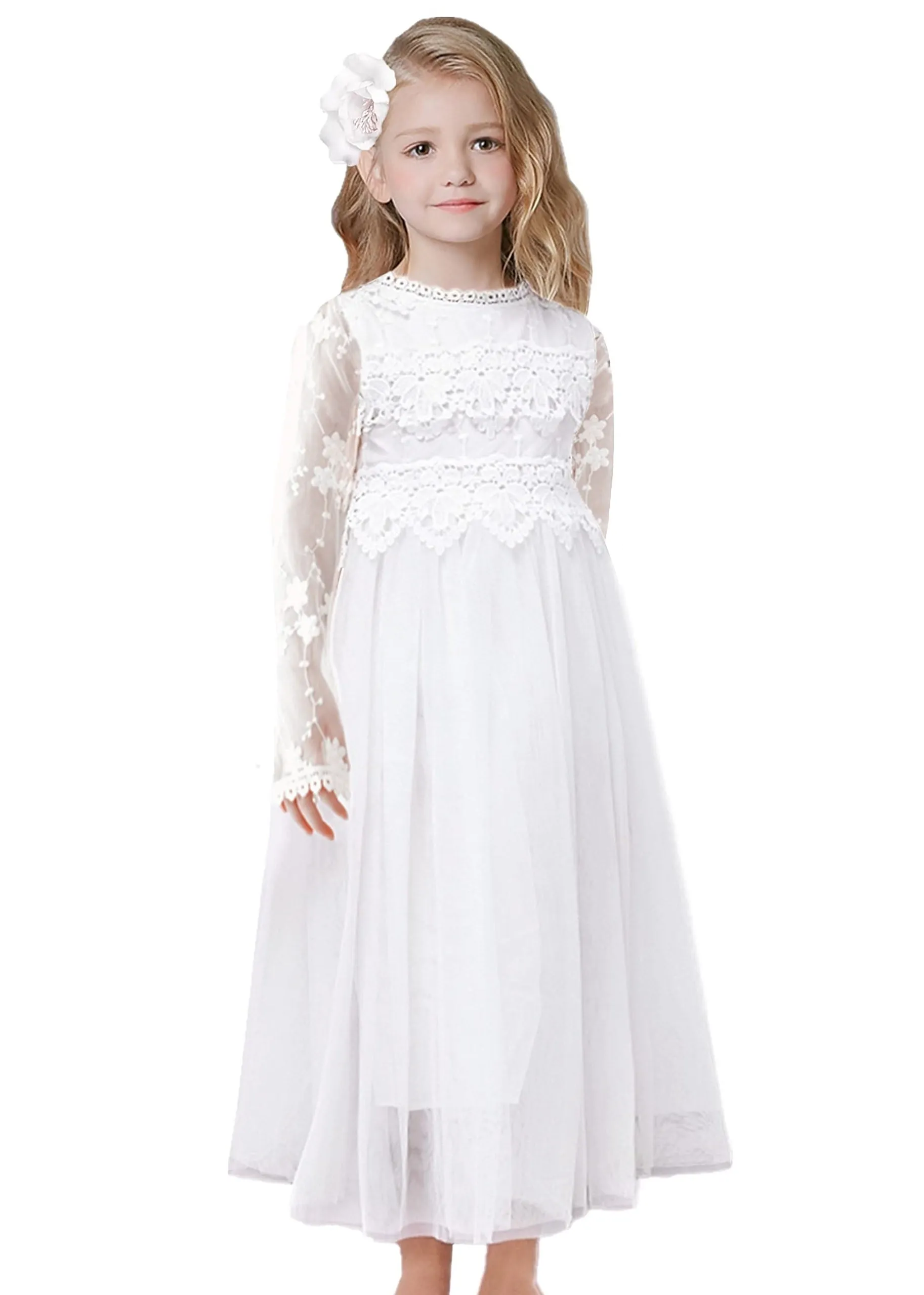 Jasmine Lace Communion Girl Dress in White
