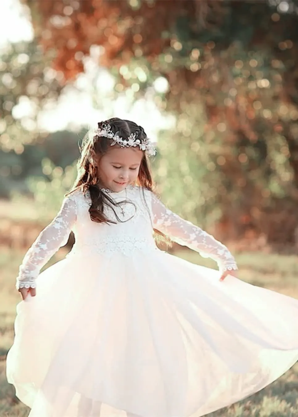 Jasmine Lace Communion Girl Dress in White