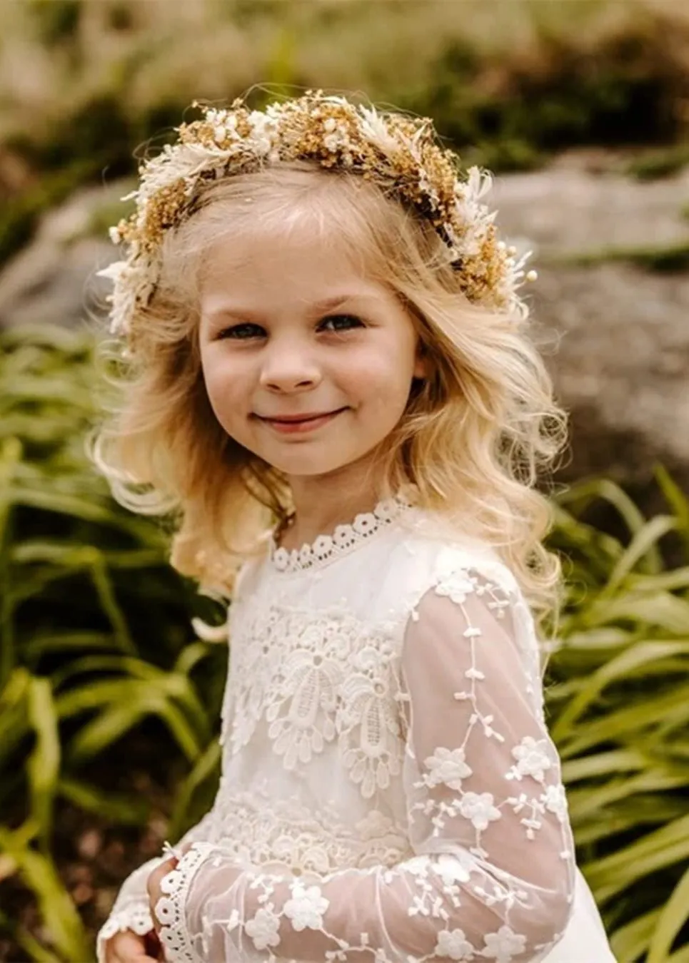 Jasmine Lace Communion Girl Dress in White