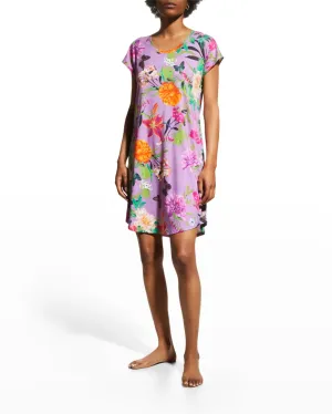 Johnny Was Goza Floral Cap Sleeve Sleep Dress Flower Butterfly Home Pink Medium NEW