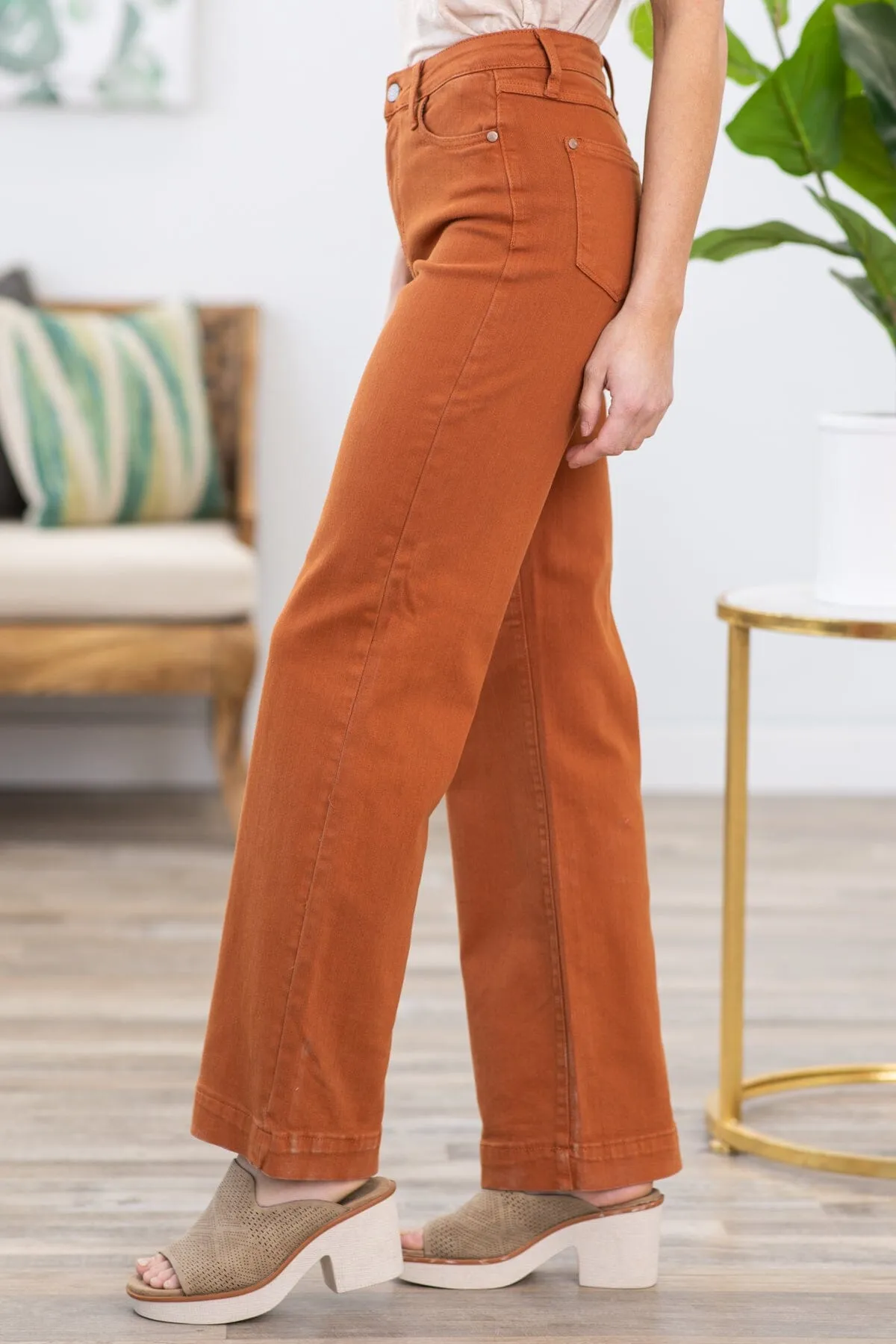 Judy Blue Cognac Garment Dyed Wide Leg Pants
