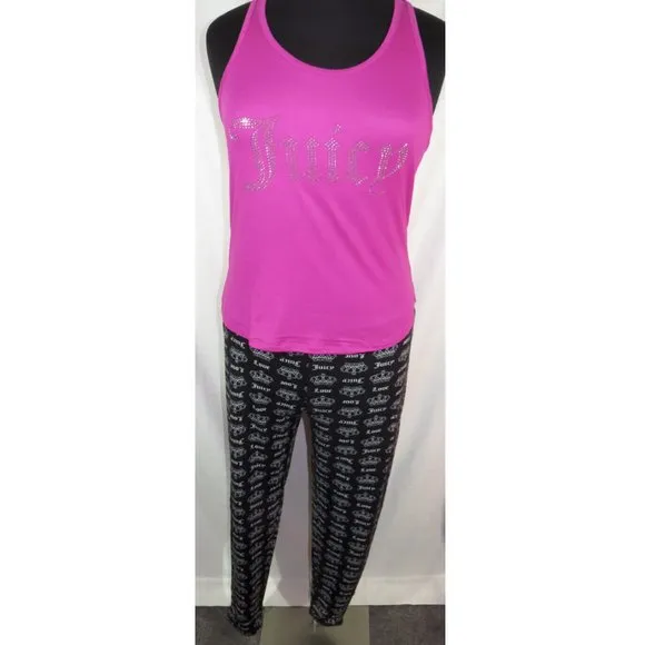 Juicy Couture Size XL Black/Fuchsia &quot;JUICY&quot; Printed Pajamas, NWT