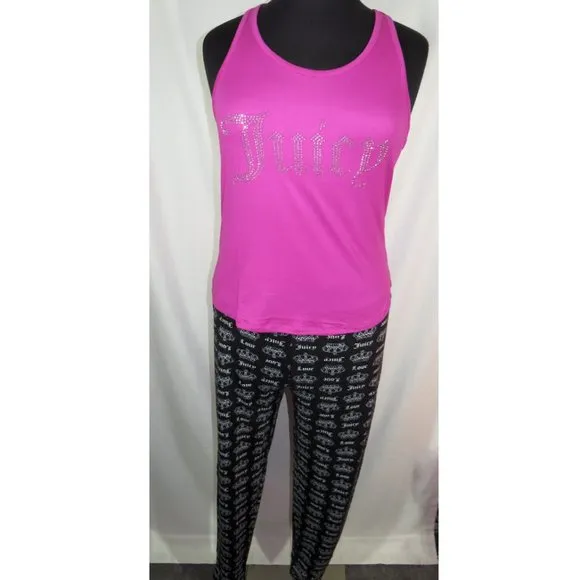 Juicy Couture Size XL Black/Fuchsia &quot;JUICY&quot; Printed Pajamas, NWT