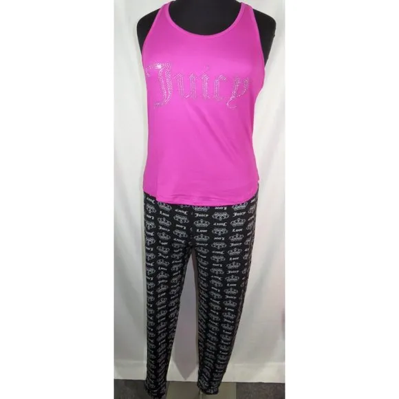 Juicy Couture Size XL Black/Fuchsia &quot;JUICY&quot; Printed Pajamas, NWT