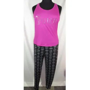 Juicy Couture Size XL Black/Fuchsia &quot;JUICY&quot; Printed Pajamas, NWT