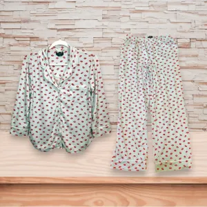 Kate Spade Blue Glow Kisses Pajama Set Long Sleeves EUC ♠️
