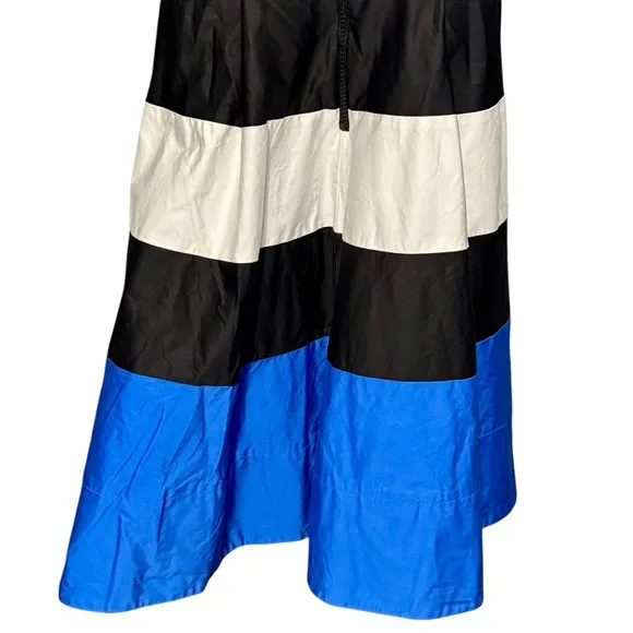 Kate Spade Corley Colorblock Black White and Blue Fit &amp; Flare Dress
