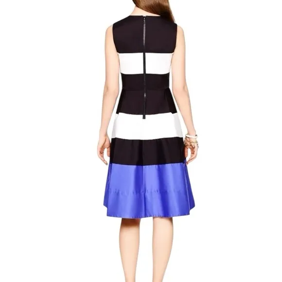 Kate Spade Corley Colorblock Black White and Blue Fit &amp; Flare Dress