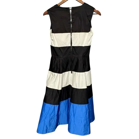 Kate Spade Corley Colorblock Black White and Blue Fit &amp; Flare Dress