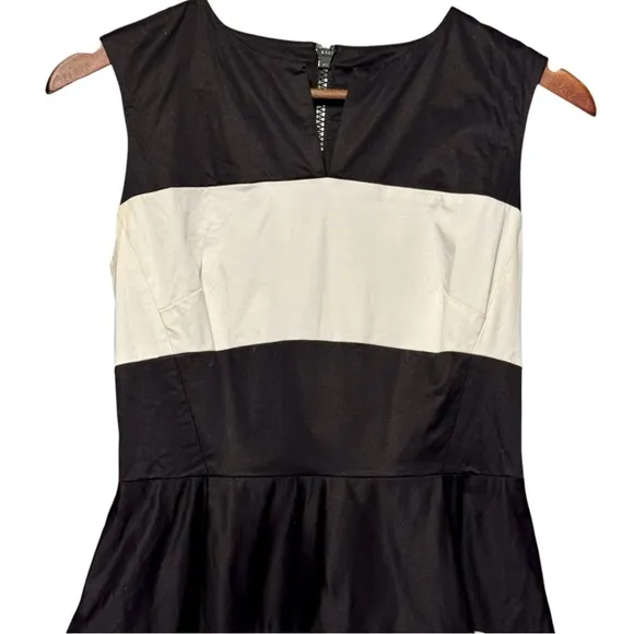 Kate Spade Corley Colorblock Black White and Blue Fit &amp; Flare Dress