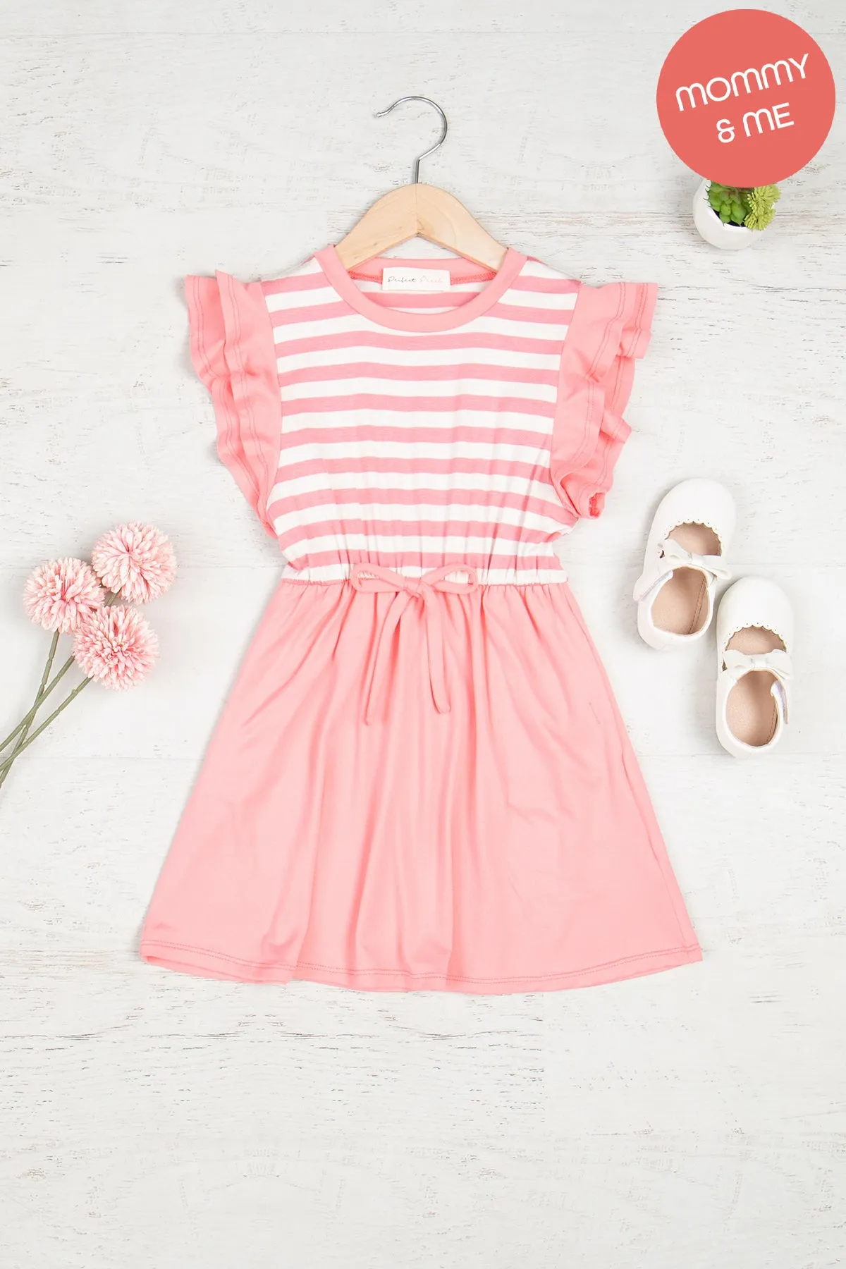 Kids Layered Ruffle Cap Sleeve Stripe Top Dress