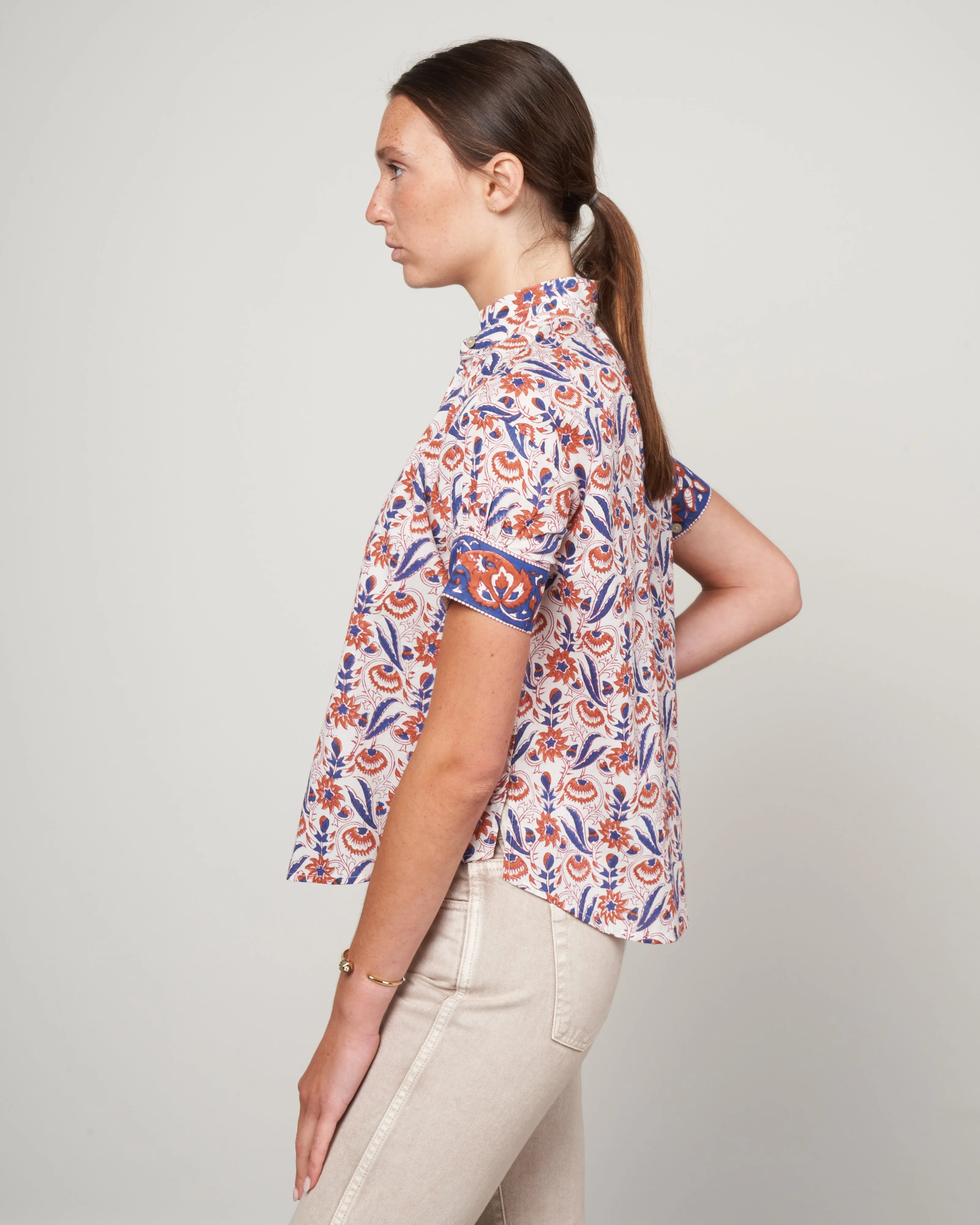 kitsey cosmos shirt - brown/white brown floral