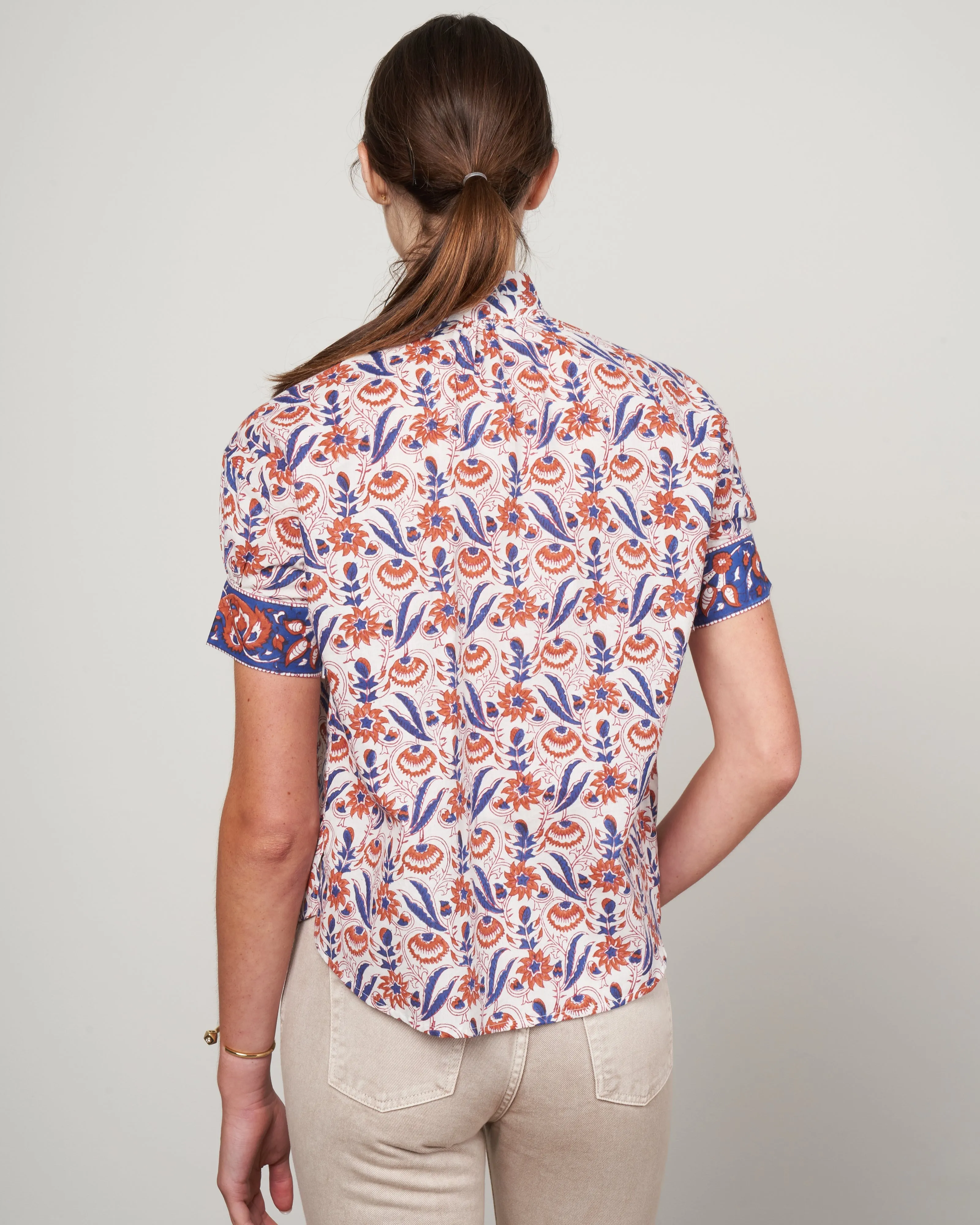 kitsey cosmos shirt - brown/white brown floral