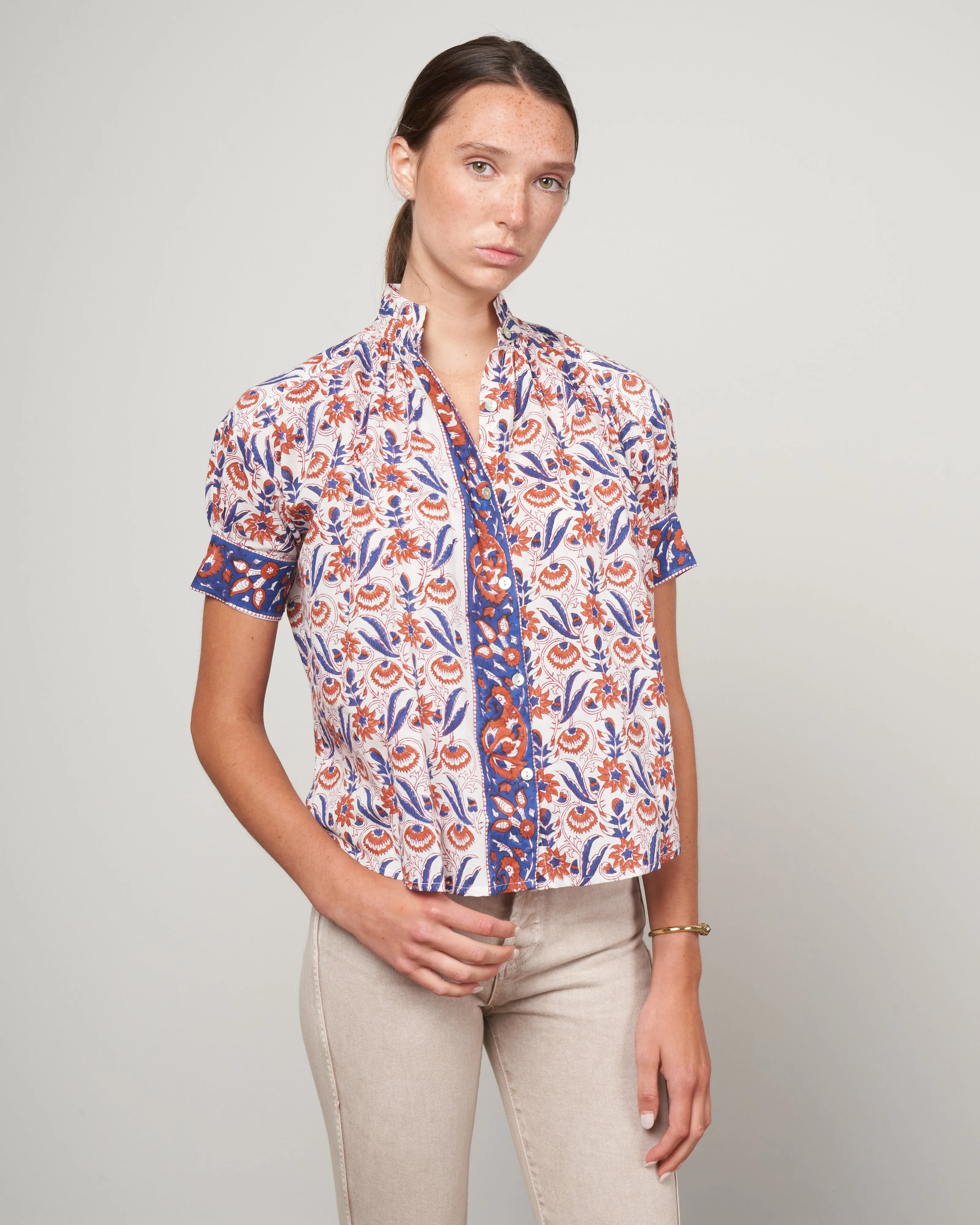 kitsey cosmos shirt - brown/white brown floral
