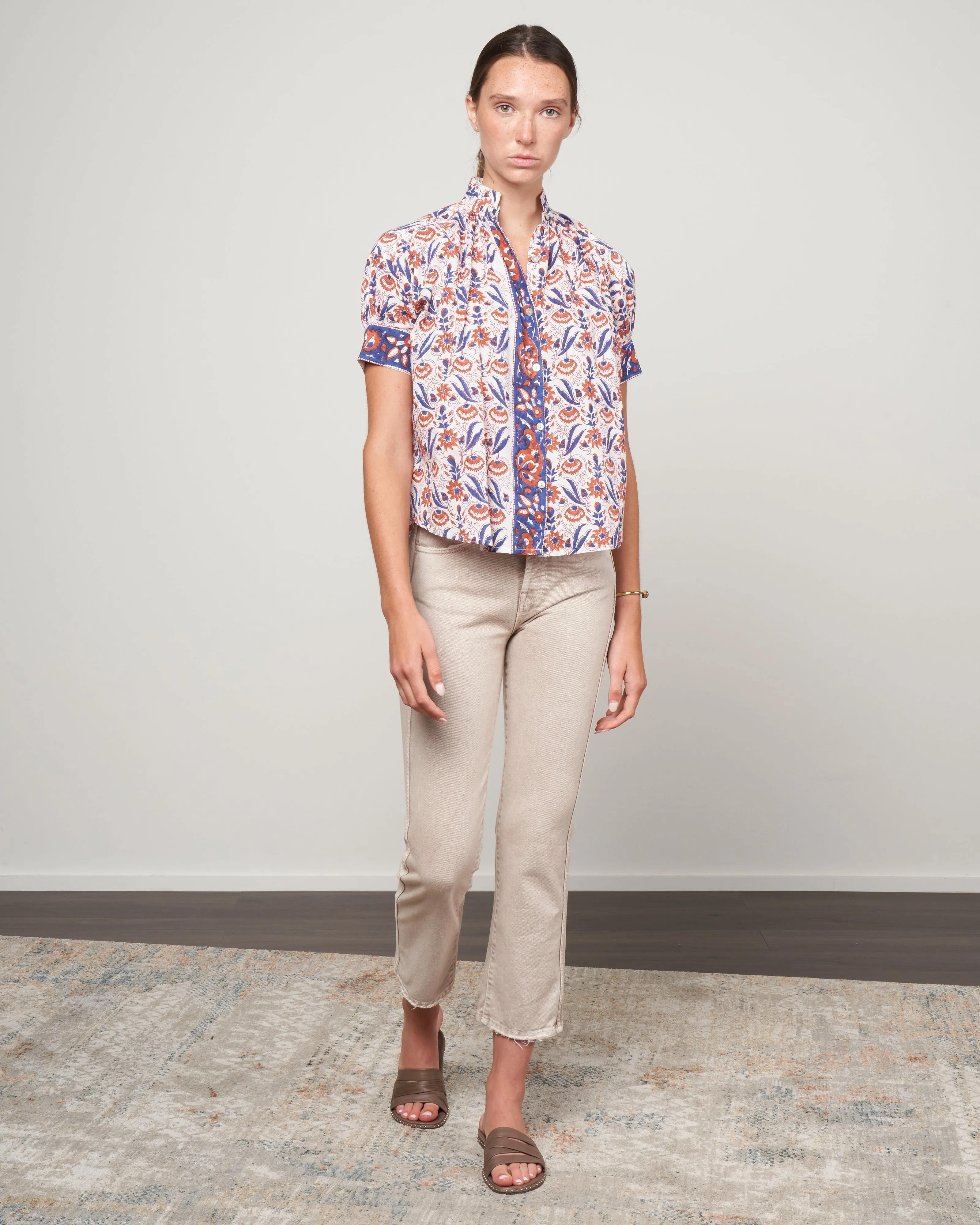 kitsey cosmos shirt - brown/white brown floral